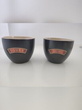 Vintage Baileys Irish Cream Yours and Mine Cups Ceramic Set of 2 Matte Black